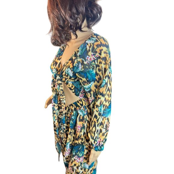 boohoo tropical‎ animal print cut-out beach jumpsuit Size Small - Picture 6 of 11